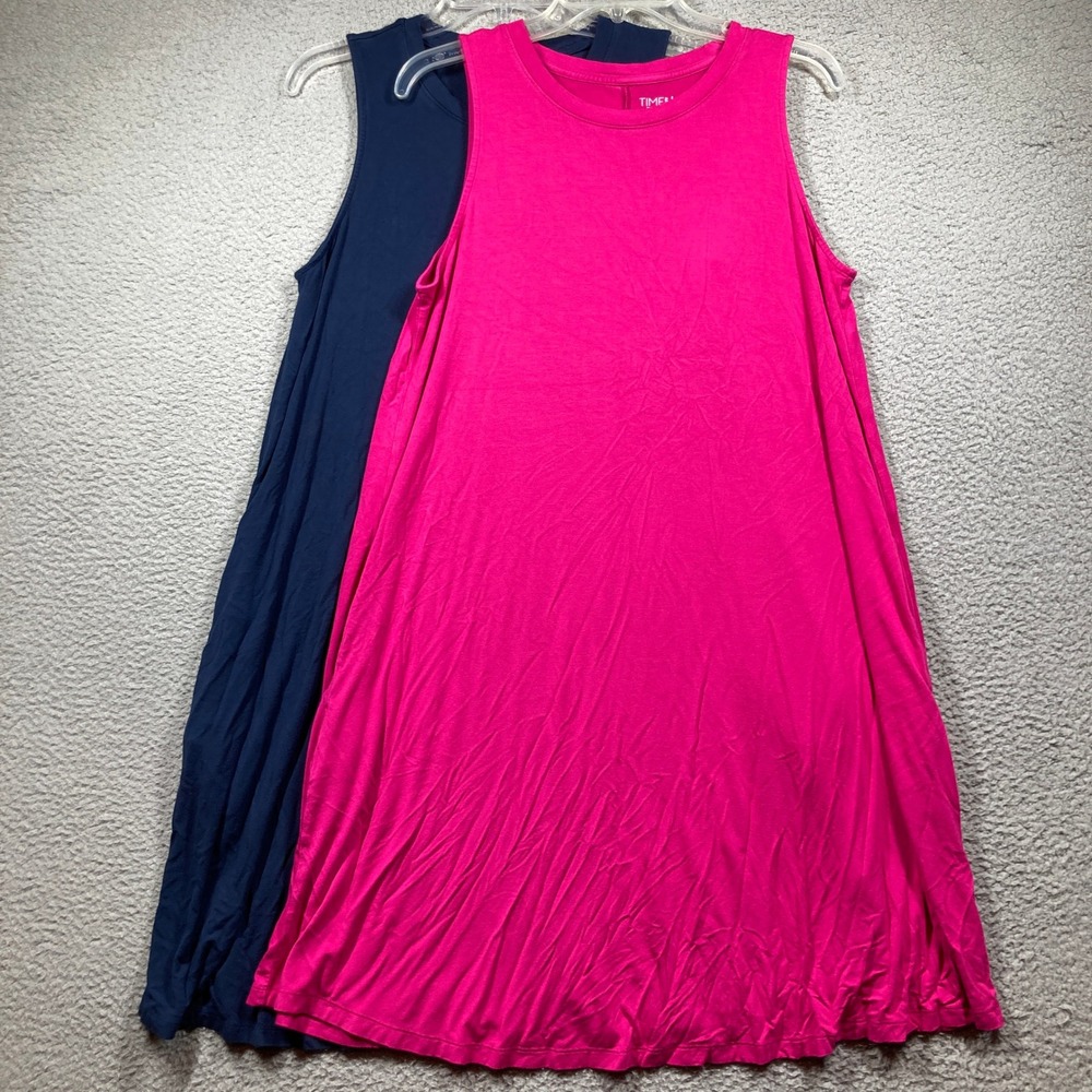 Time and Tru Swing Dress Women Large Pink Navy Blue Sleeveless Pocket 2 Pack